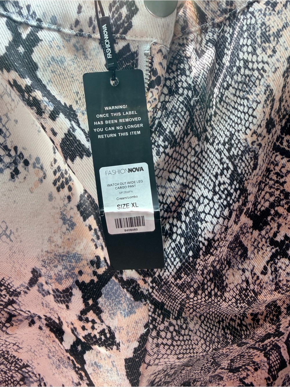 Fashion Nova Snake Print Wide Leg Cargo Pants - Beige & Black